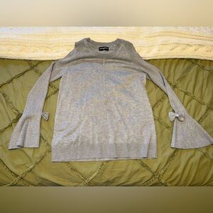 Karl Lagerfeld Sweater Womens Grey Cold Shoulder Bell Sleeve Ribbed Top Shirt